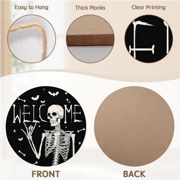 Halloween Skull Welcome Door Sign 12x12 Inch Halloween Wreaths for Front Door - Picture 4 of 8